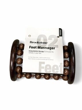NWT Brookstone Brown Wooden Foot Massager